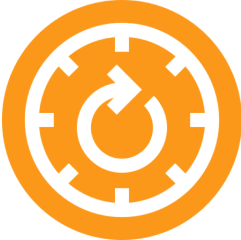 Orange clock icon with arrow design.