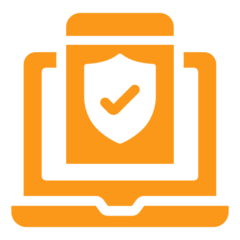 Orange security icon on a laptop screen.